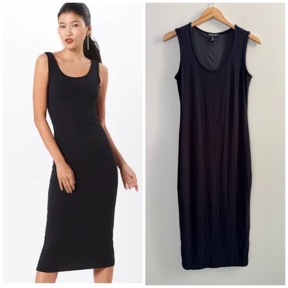 Rachel Zoe Black Sleeveless Tank Fitted Bodycon Stretch Midi Dress Small - Picture 1 of 8